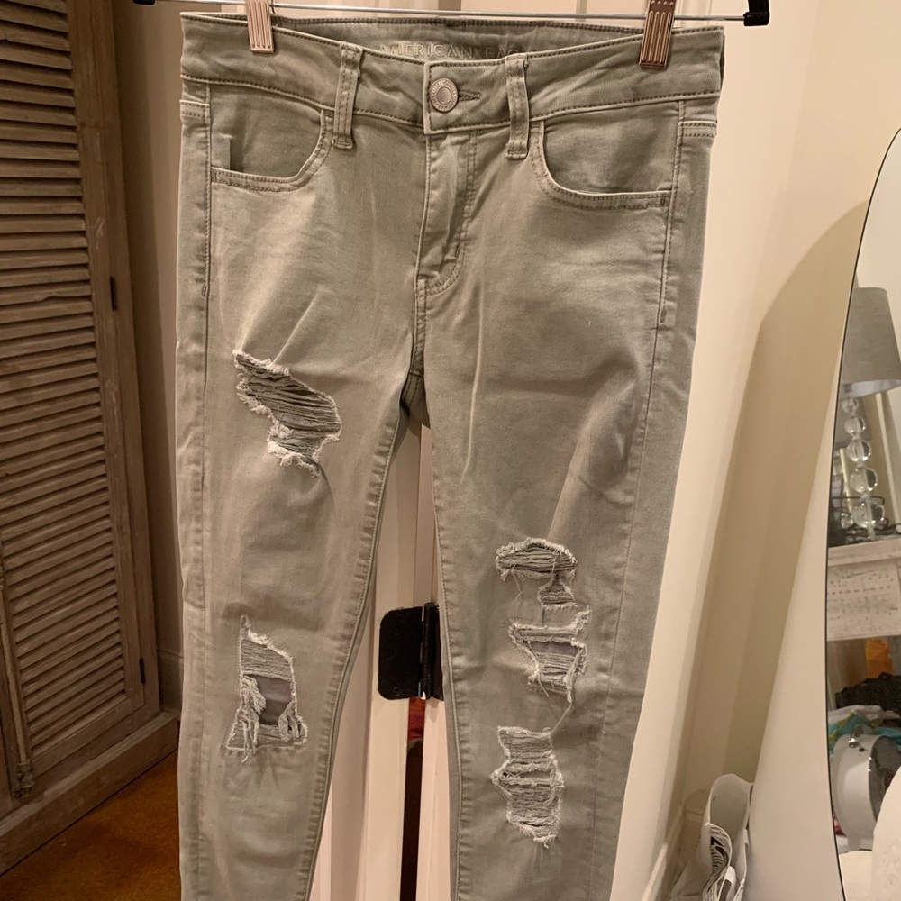 Olive green American eagle ripped jeans